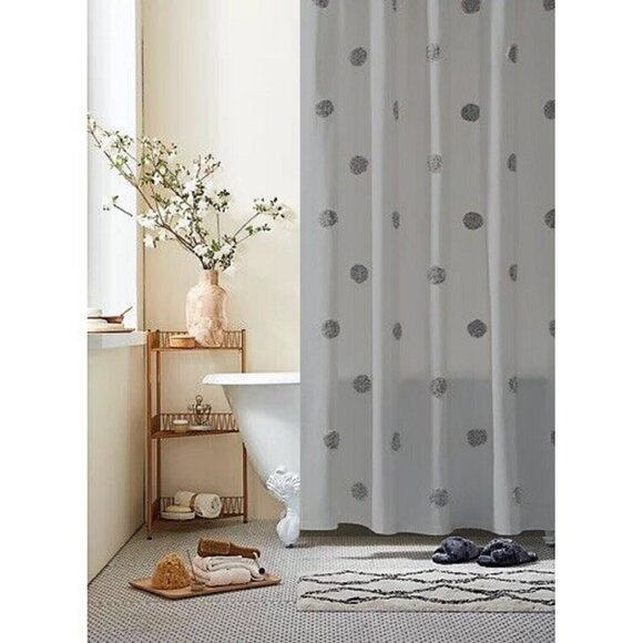 GRAY Wild Sage ESMARIA Dot 54 wide x 80 long 100% Cotton Shower Stall Curtain - Picture 1 of 4